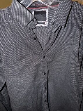 Denim & Flower Men’s Black Button-Down Shirt with White Micro-Dot Pattern
